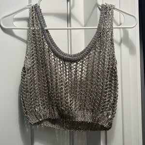 Nasty Gal Silver Crochet Sequins NYE or Festival Crop Top